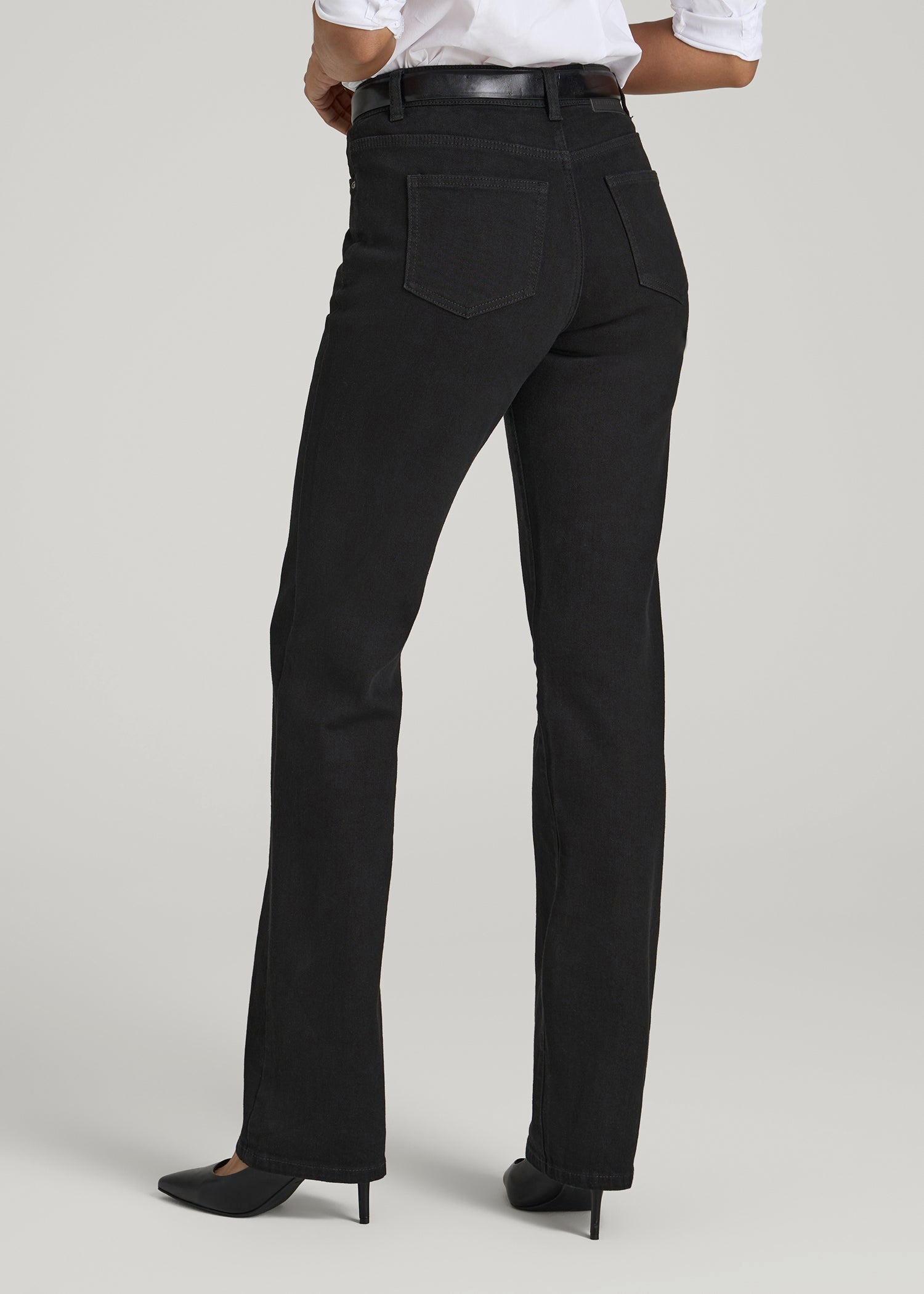 American Tall Women Harper High-Rise Straight Stretch Jeans for Tall Women in Black