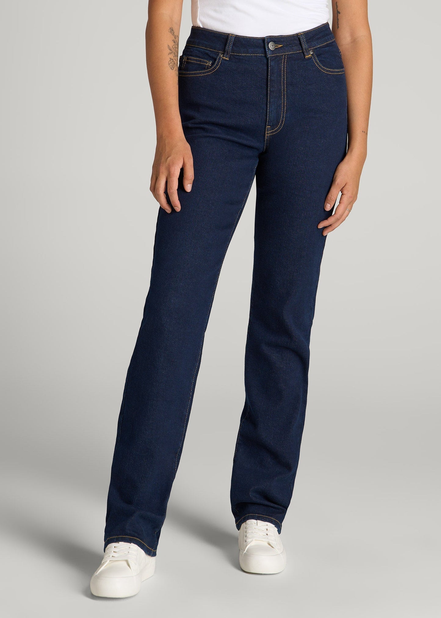 American Tall Women Harper High-Rise Straight Stretch Jeans for Tall Women in Ink Blue