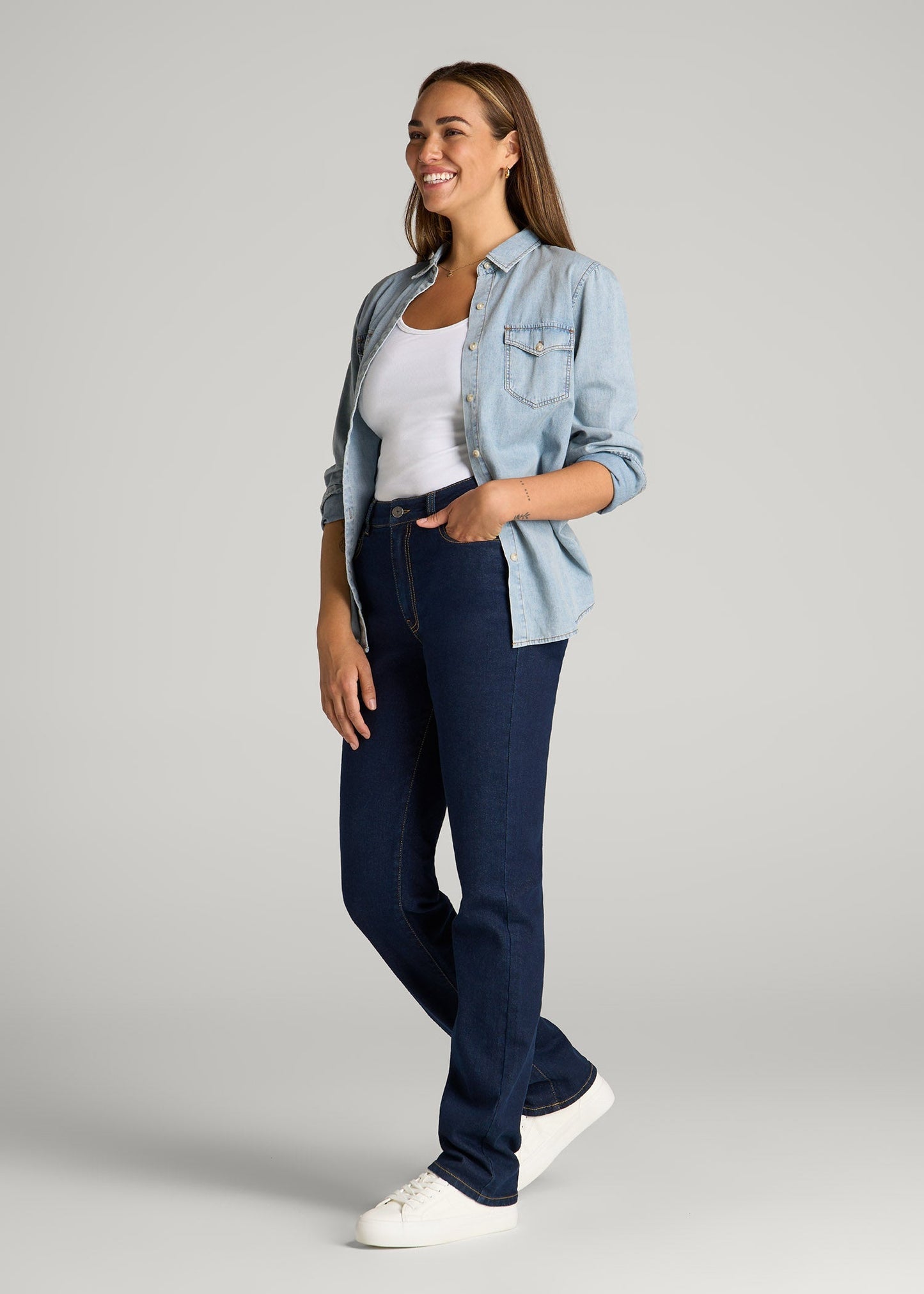 American Tall Women Harper High-Rise Straight Stretch Jeans for Tall Women in Ink Blue