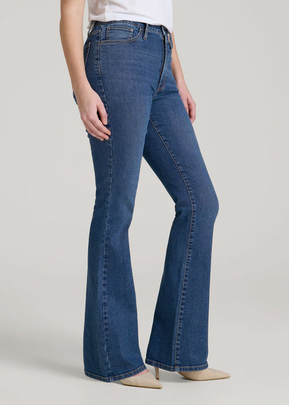 American Tall Women Chloe High Rise Flare Jeans for Tall Women in Stellar Blue Wash