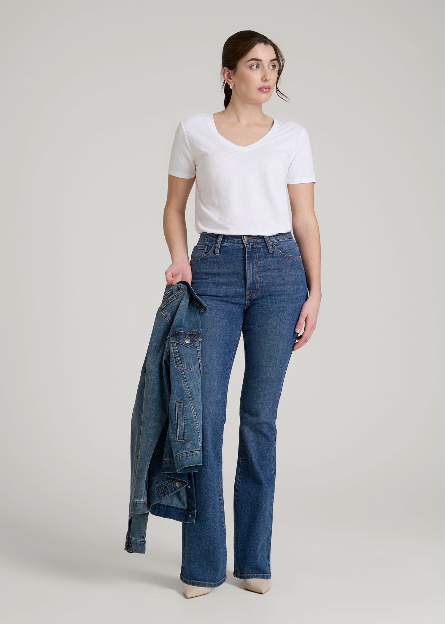 American Tall Women Chloe High Rise Flare Jeans for Tall Women in Stellar Blue Wash