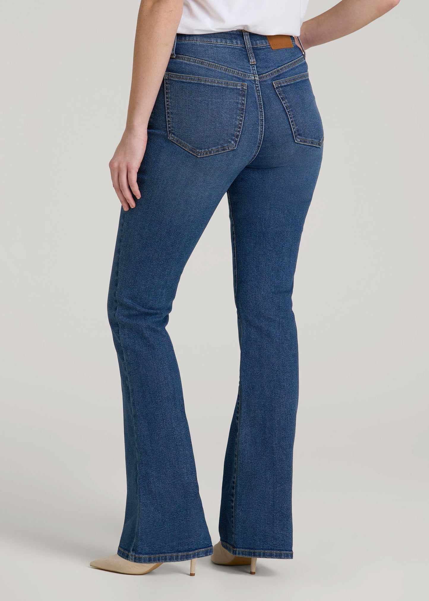 American Tall Women Chloe High Rise Flare Jeans for Tall Women in Stellar Blue Wash