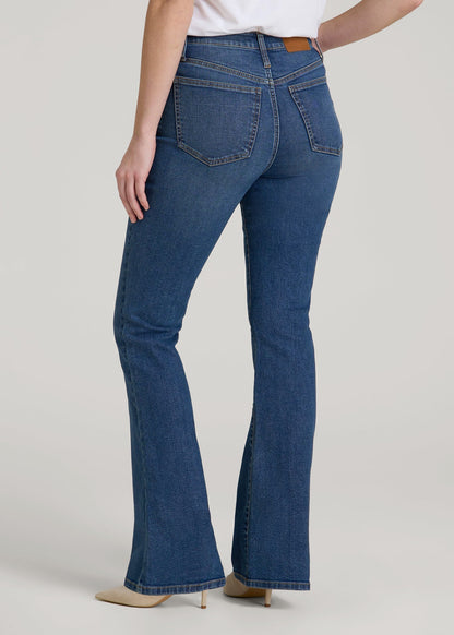 American Tall Women Chloe High Rise Flare Jeans for Tall Women in Stellar Blue Wash