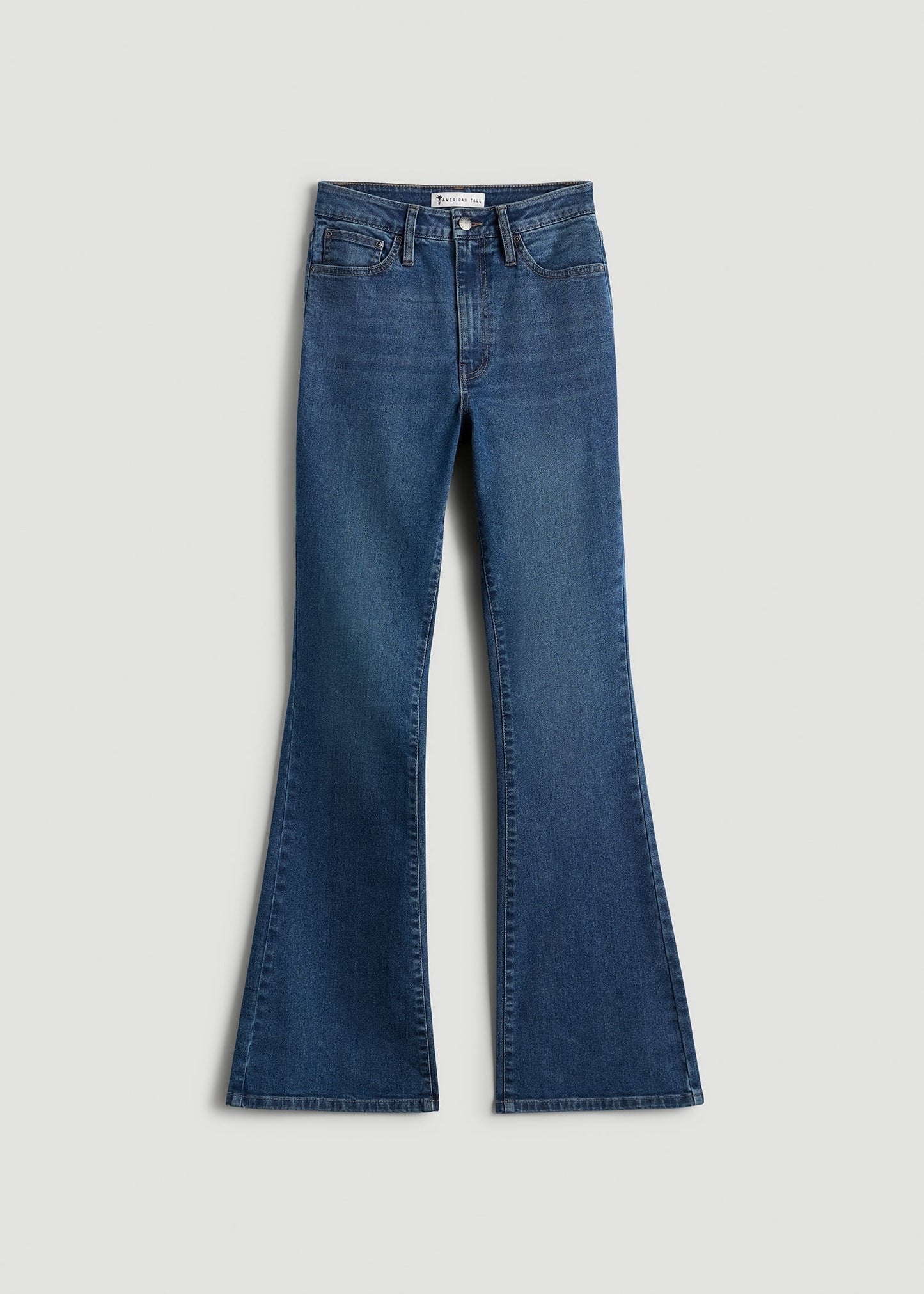 American Tall Women Chloe High Rise Flare Jeans for Tall Women in Stellar Blue Wash