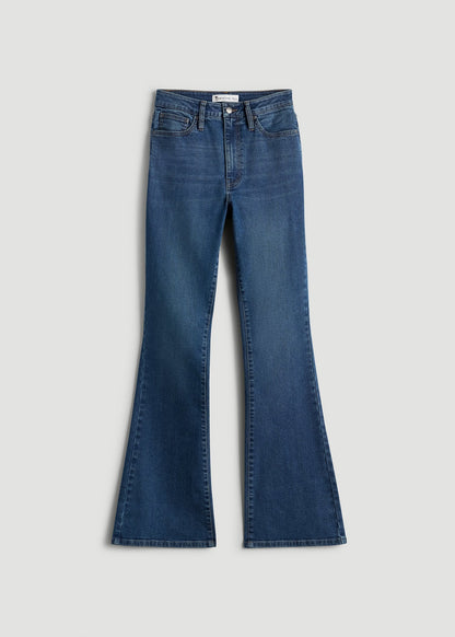 American Tall Women Chloe High Rise Flare Jeans for Tall Women in Stellar Blue Wash