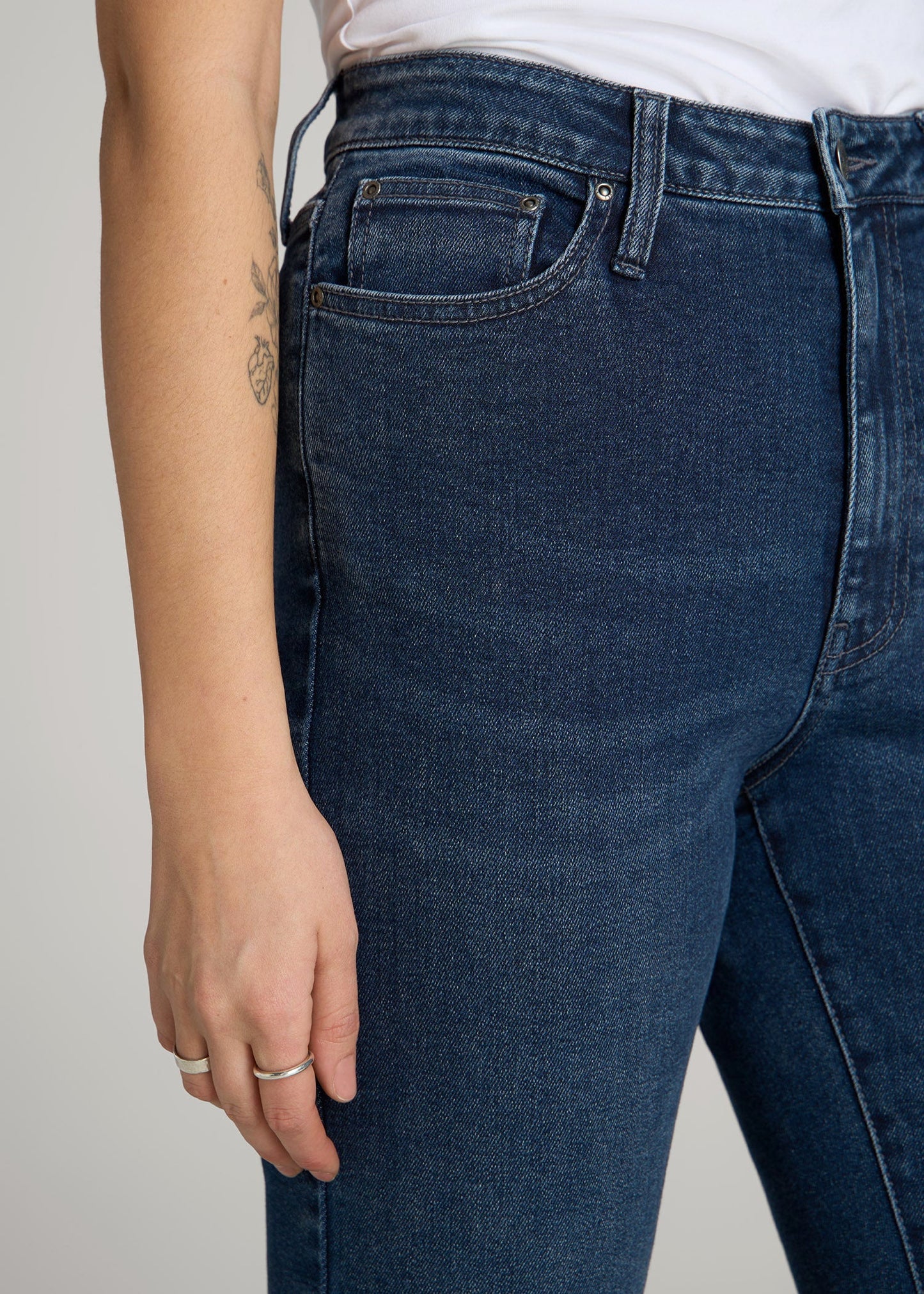 American Tall Women Chloe High Rise Flare Jeans for Tall Women in Faded Dark Indigo