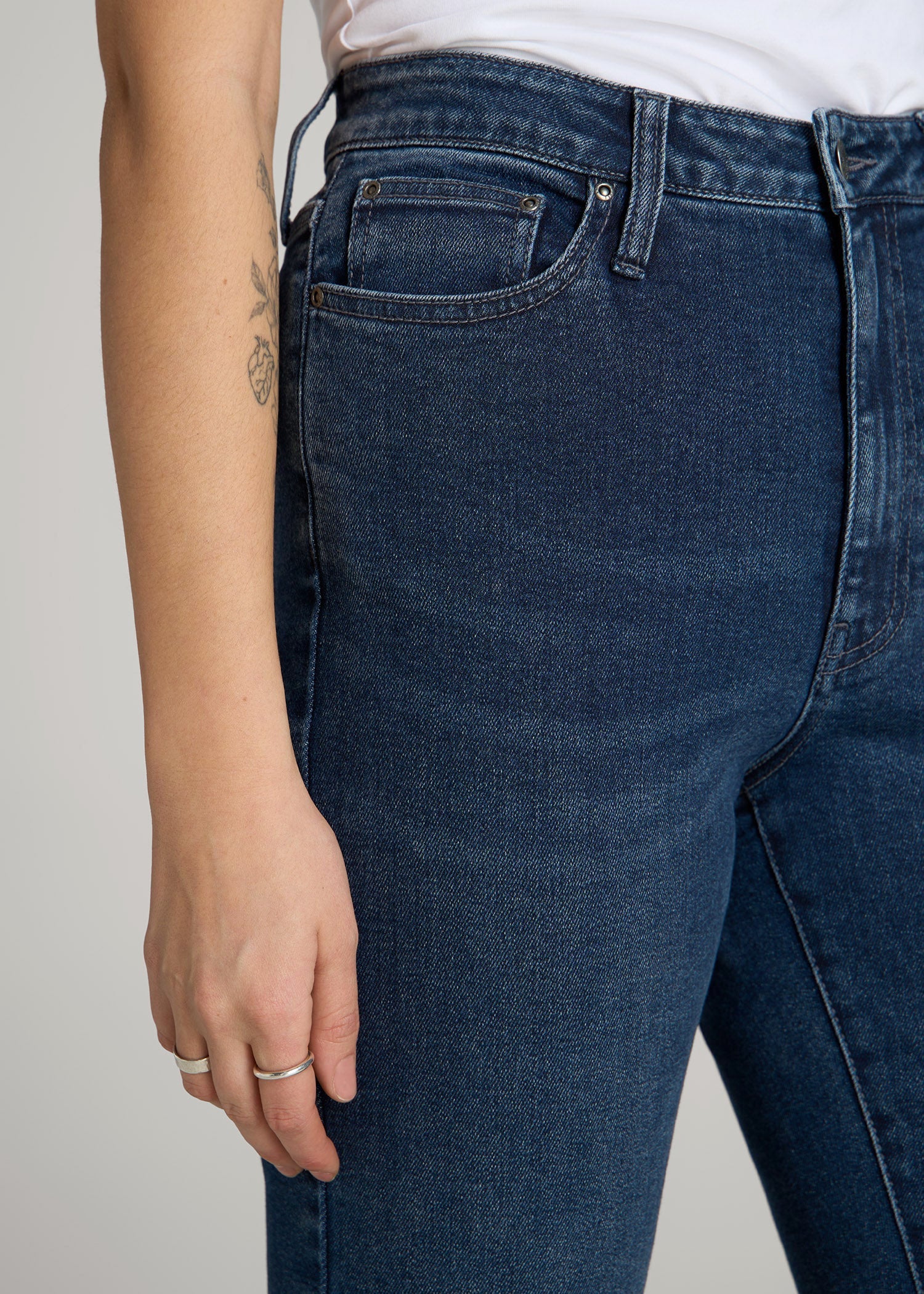 American Tall Women Chloe High Rise Flare Jeans for Tall Women in Faded Dark Indigo