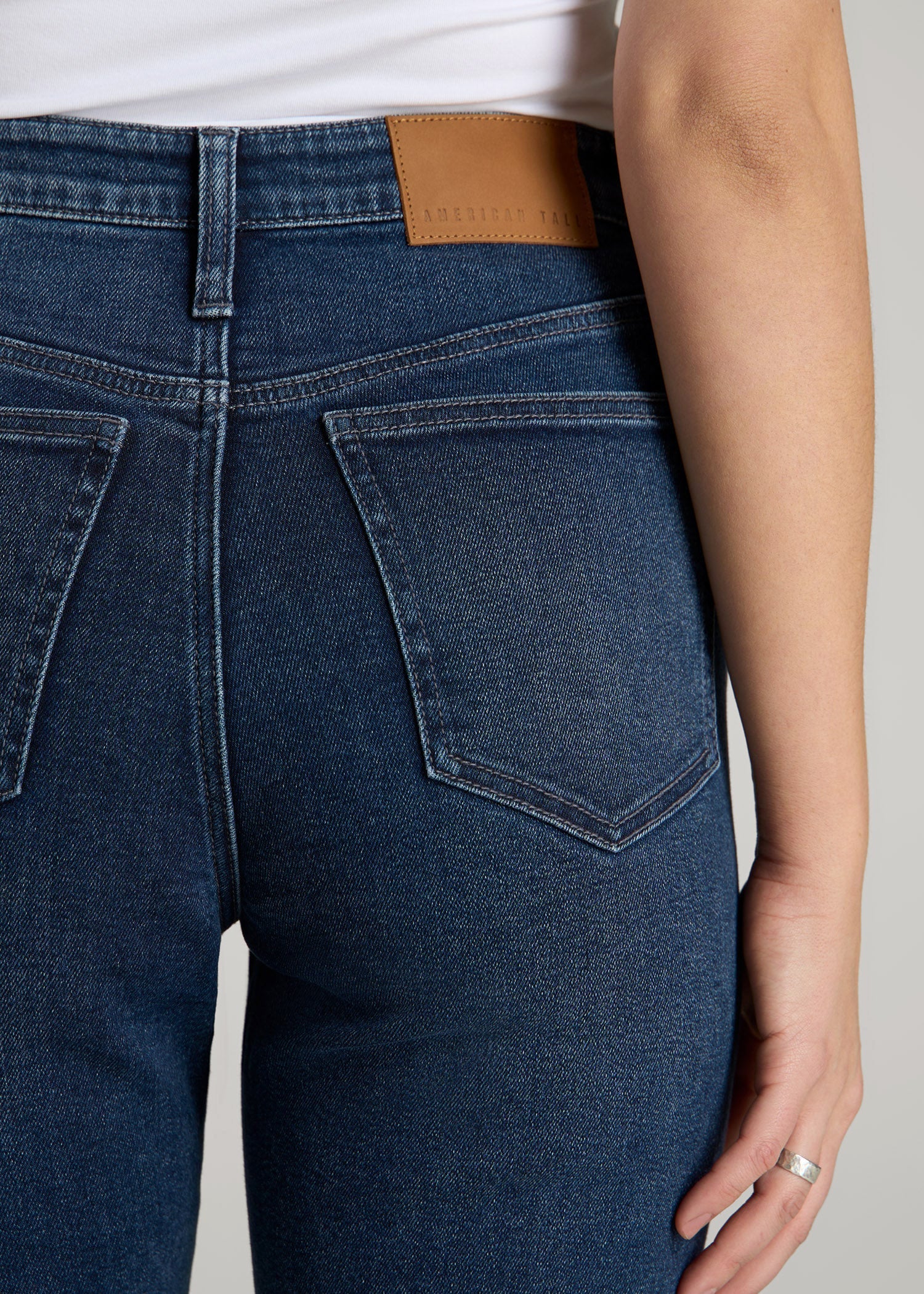 American Tall Women Chloe High Rise Flare Jeans for Tall Women in Faded Dark Indigo