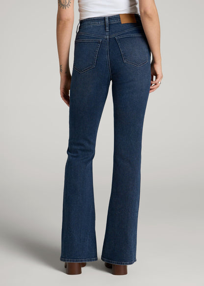 American Tall Women Chloe High Rise Flare Jeans for Tall Women in Faded Dark Indigo