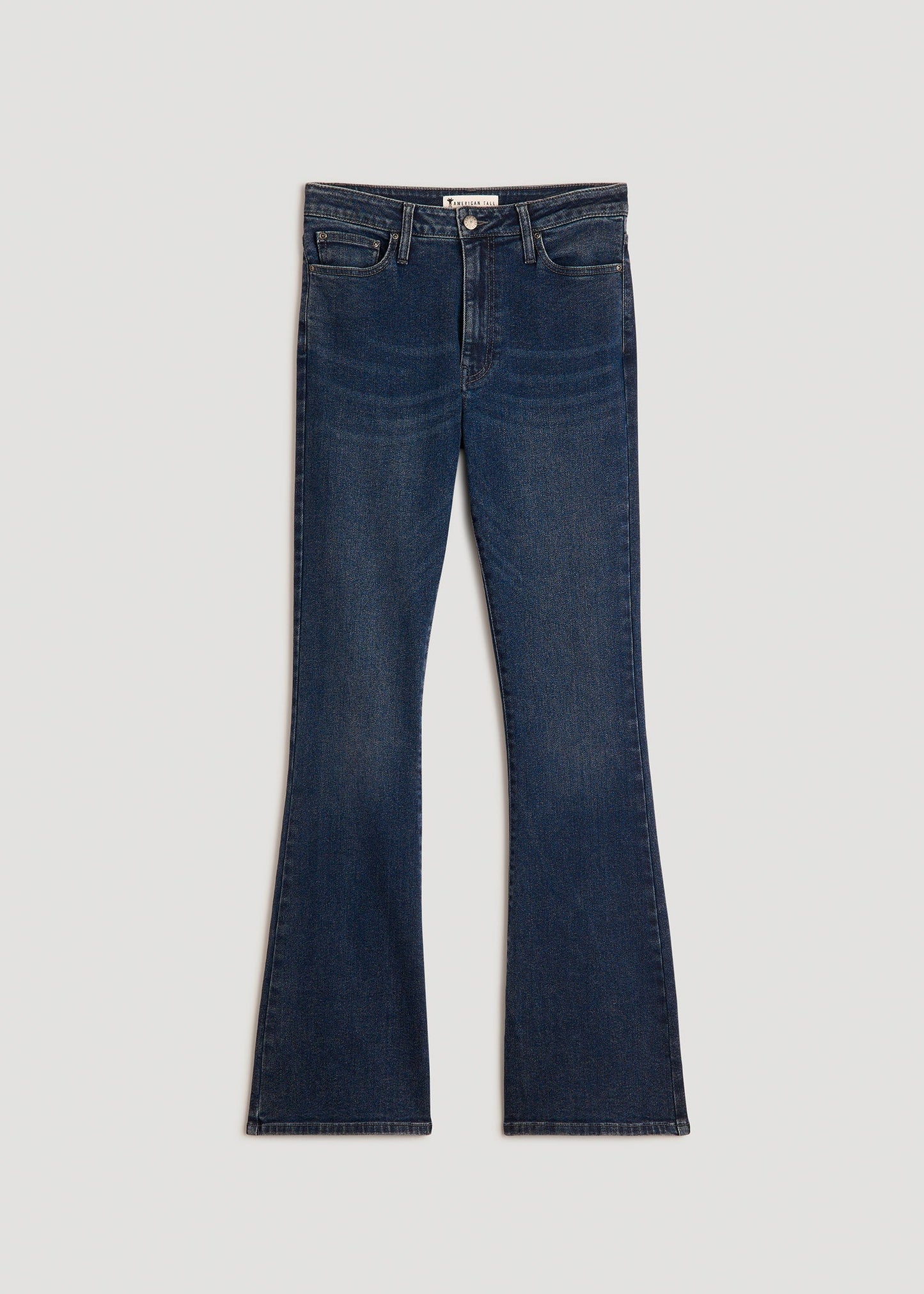 American Tall Women Chloe High Rise Flare Jeans for Tall Women in Faded Dark Indigo