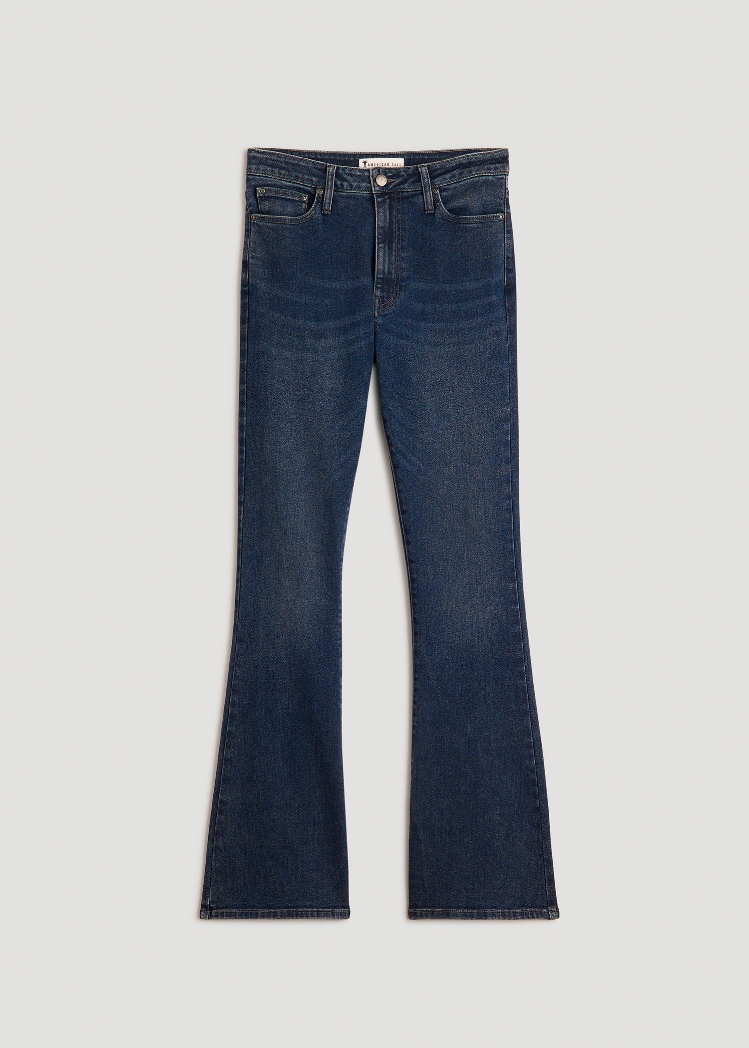 American Tall Women Chloe High Rise Flare Jeans for Tall Women in Faded Dark Indigo