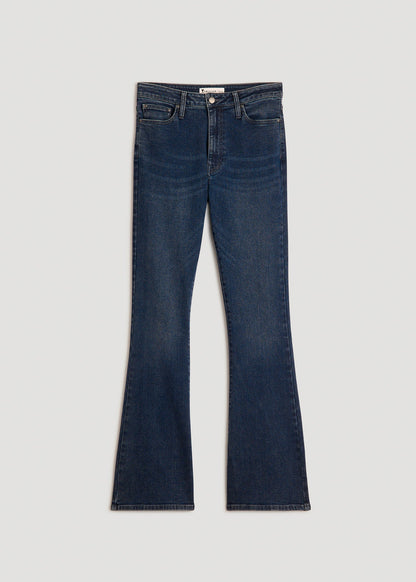 American Tall Women Chloe High Rise Flare Jeans for Tall Women in Faded Dark Indigo