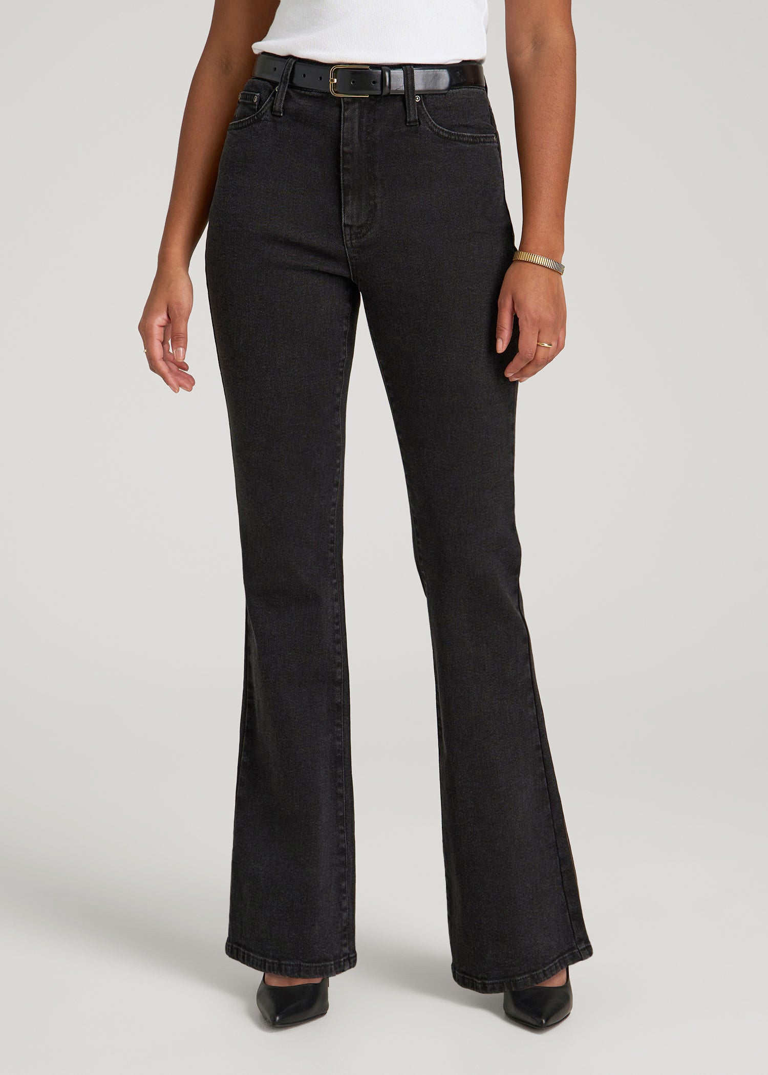 American Tall Women Chloe High Rise Flare Jeans for Tall Women in Onyx Black Wash