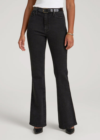 American Tall Women Chloe High Rise Flare Jeans for Tall Women in Onyx Black Wash