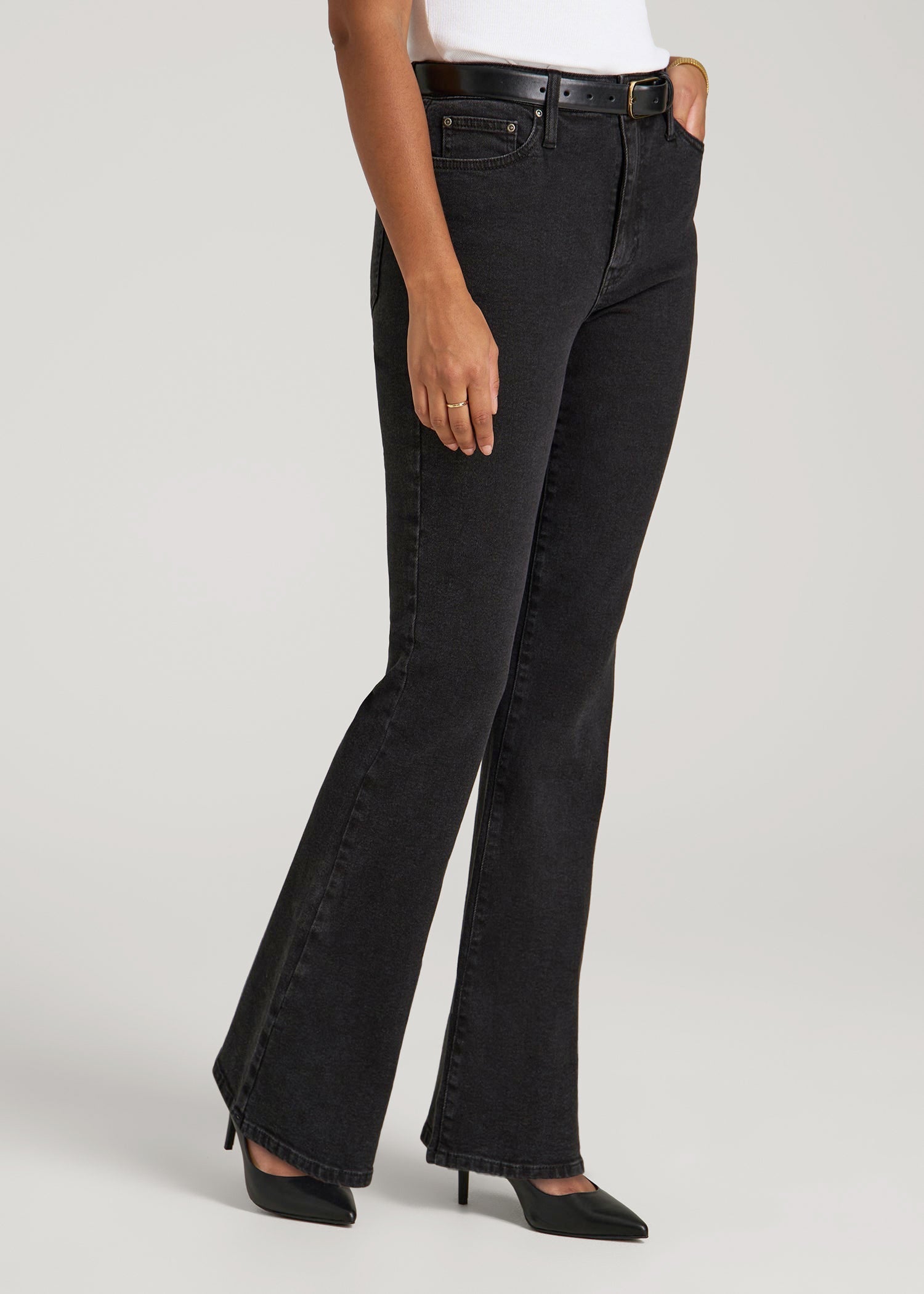 American Tall Women Chloe High Rise Flare Jeans for Tall Women in Onyx Black Wash