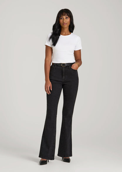 American Tall Women Chloe High Rise Flare Jeans for Tall Women in Onyx Black Wash