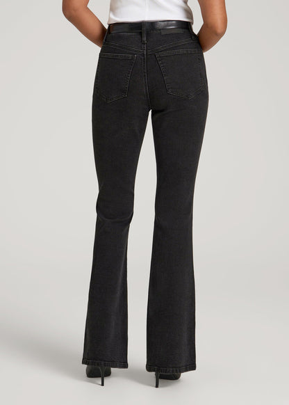 American Tall Women Chloe High Rise Flare Jeans for Tall Women in Onyx Black Wash