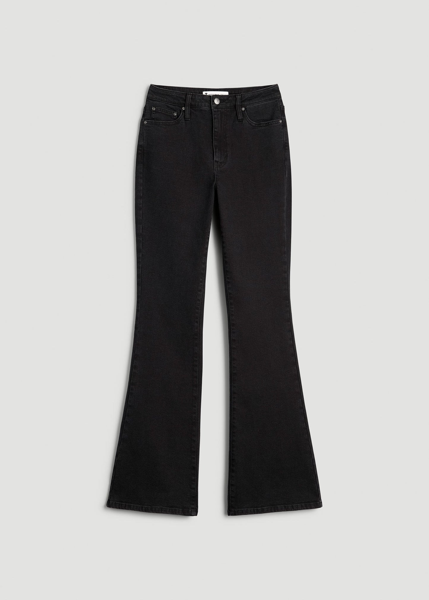 American Tall Women Chloe High Rise Flare Jeans for Tall Women in Onyx Black Wash