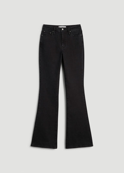American Tall Women Chloe High Rise Flare Jeans for Tall Women in Onyx Black Wash