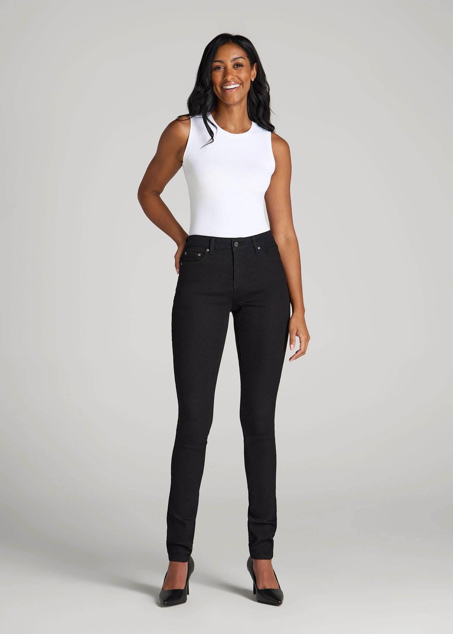 American Tall Women Sarah Mid-Rise Skinny Jeans for Tall Women in Black