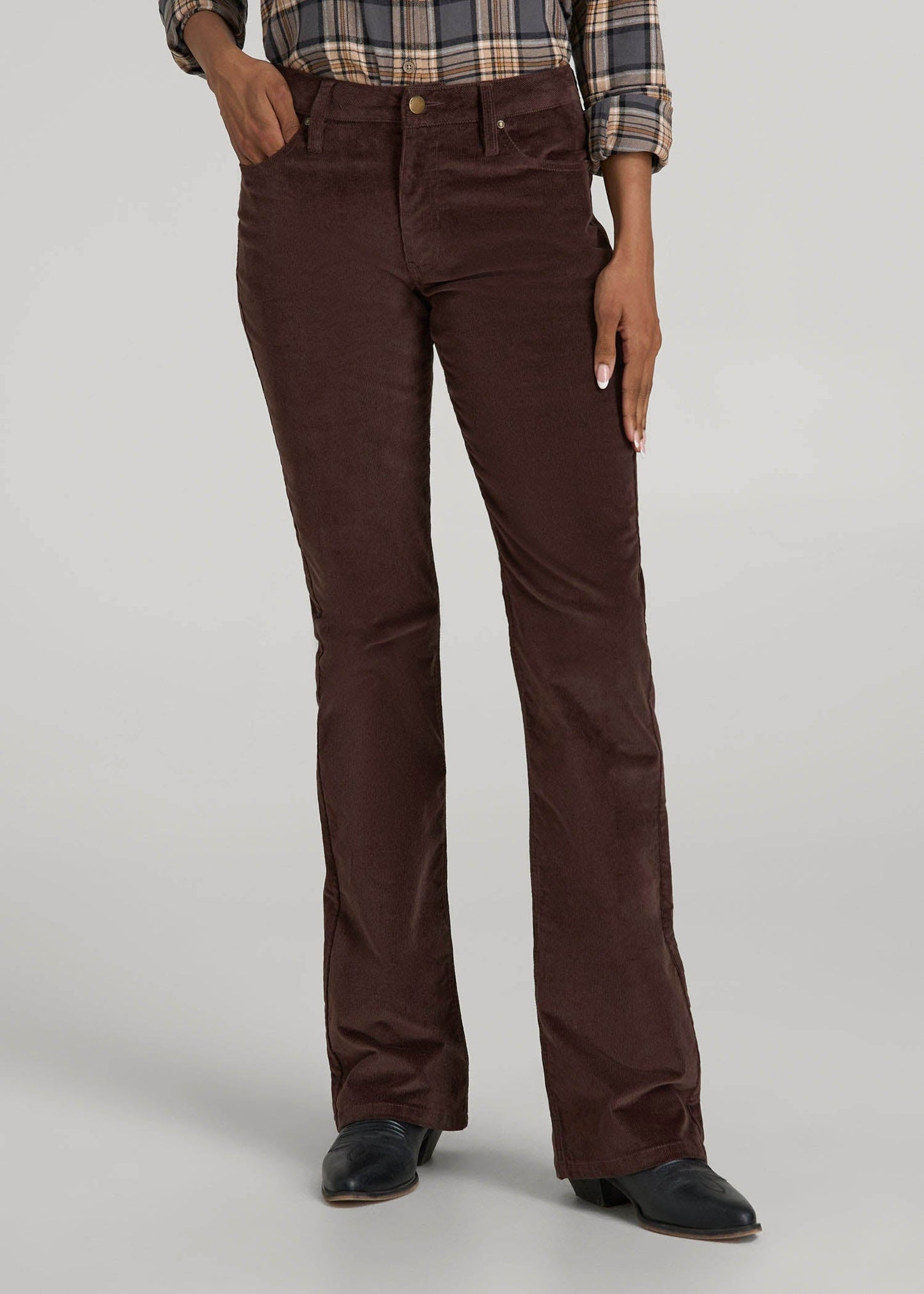 American Tall Women Mid-Rise Mini Bootcut Corduroy Pants for Tall Women in Espresso