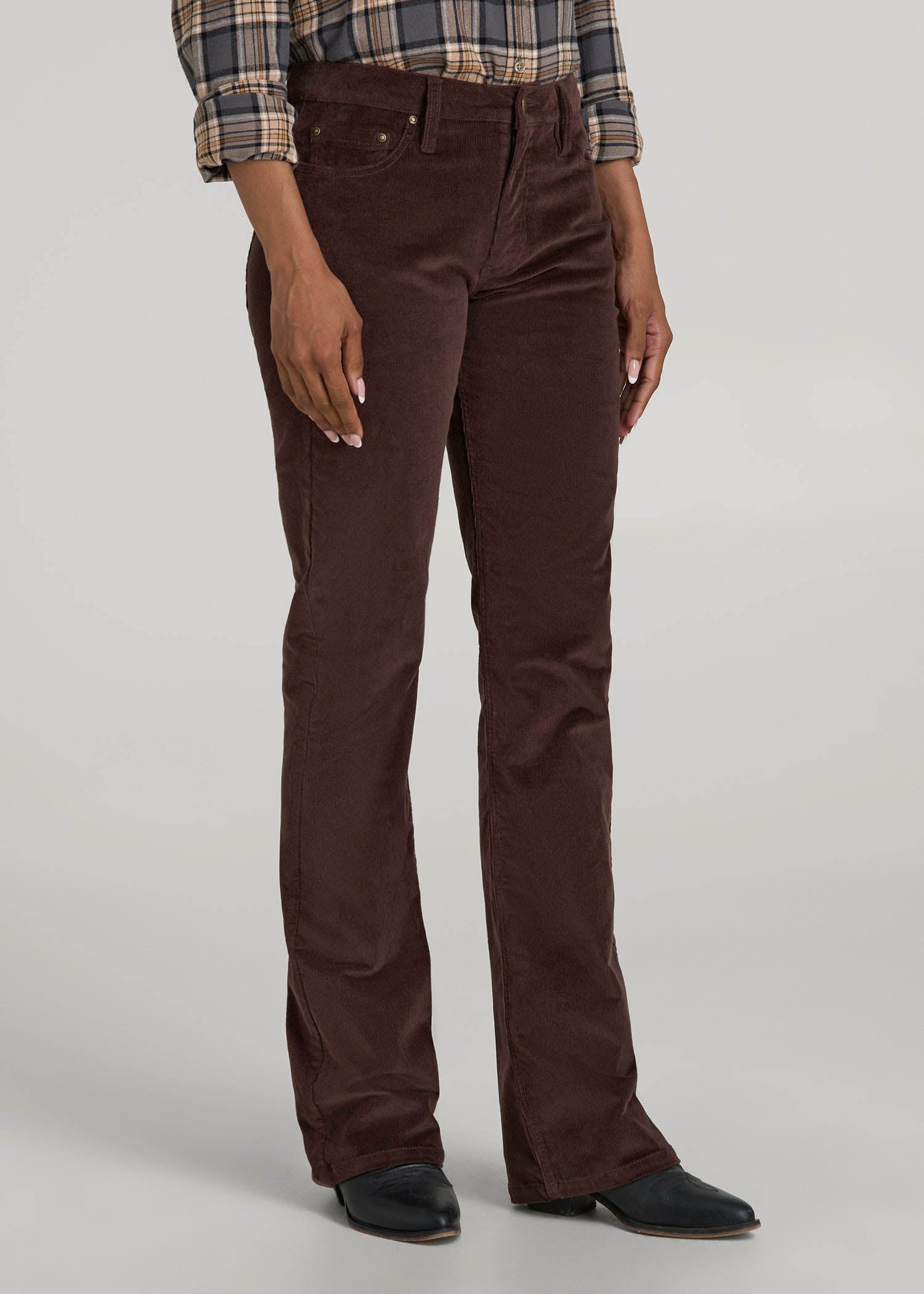 American Tall Women Mid-Rise Mini Bootcut Corduroy Pants for Tall Women in Espresso