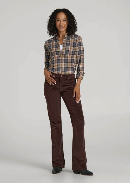 American Tall Women Mid-Rise Mini Bootcut Corduroy Pants for Tall Women in Espresso