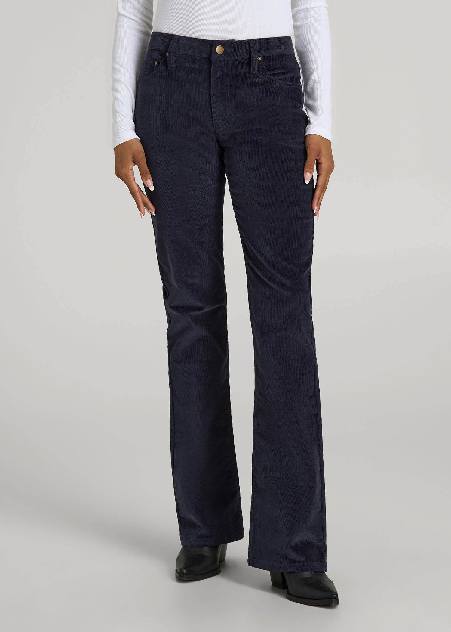 American Tall Women Mid-Rise Mini Bootcut Corduroy Pants for Tall Women in Patriot Blue