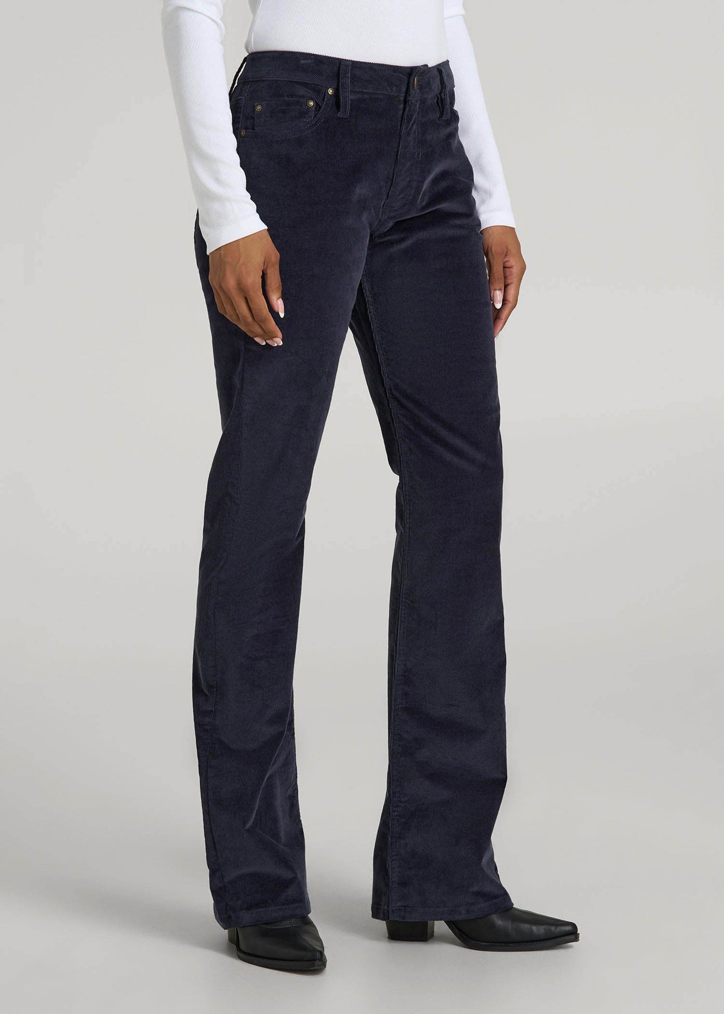 American Tall Women Mid-Rise Mini Bootcut Corduroy Pants for Tall Women in Patriot Blue