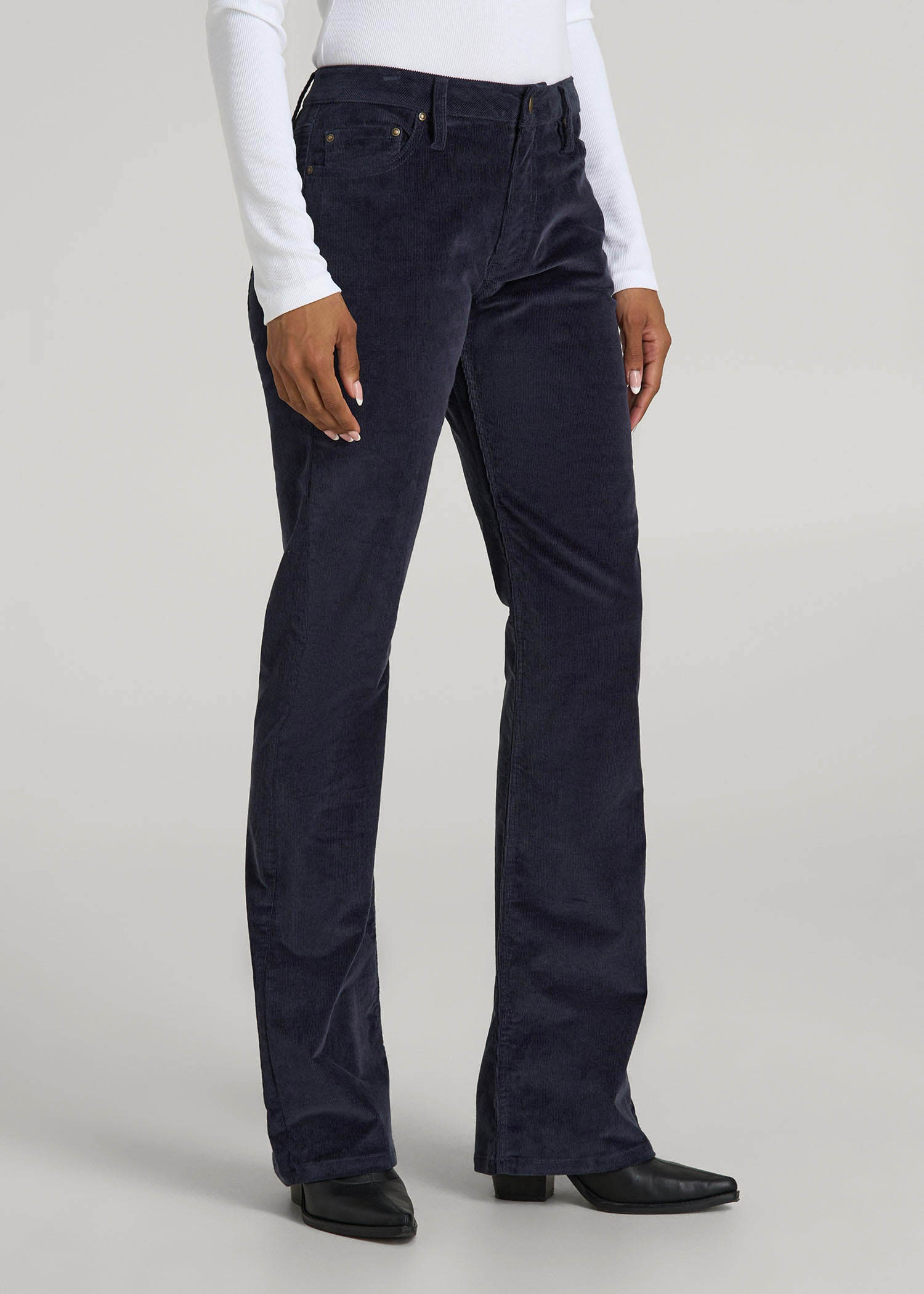 American Tall Women Mid-Rise Mini Bootcut Corduroy Pants for Tall Women in Patriot Blue