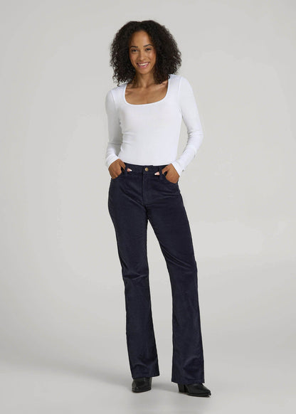 American Tall Women Mid-Rise Mini Bootcut Corduroy Pants for Tall Women in Patriot Blue