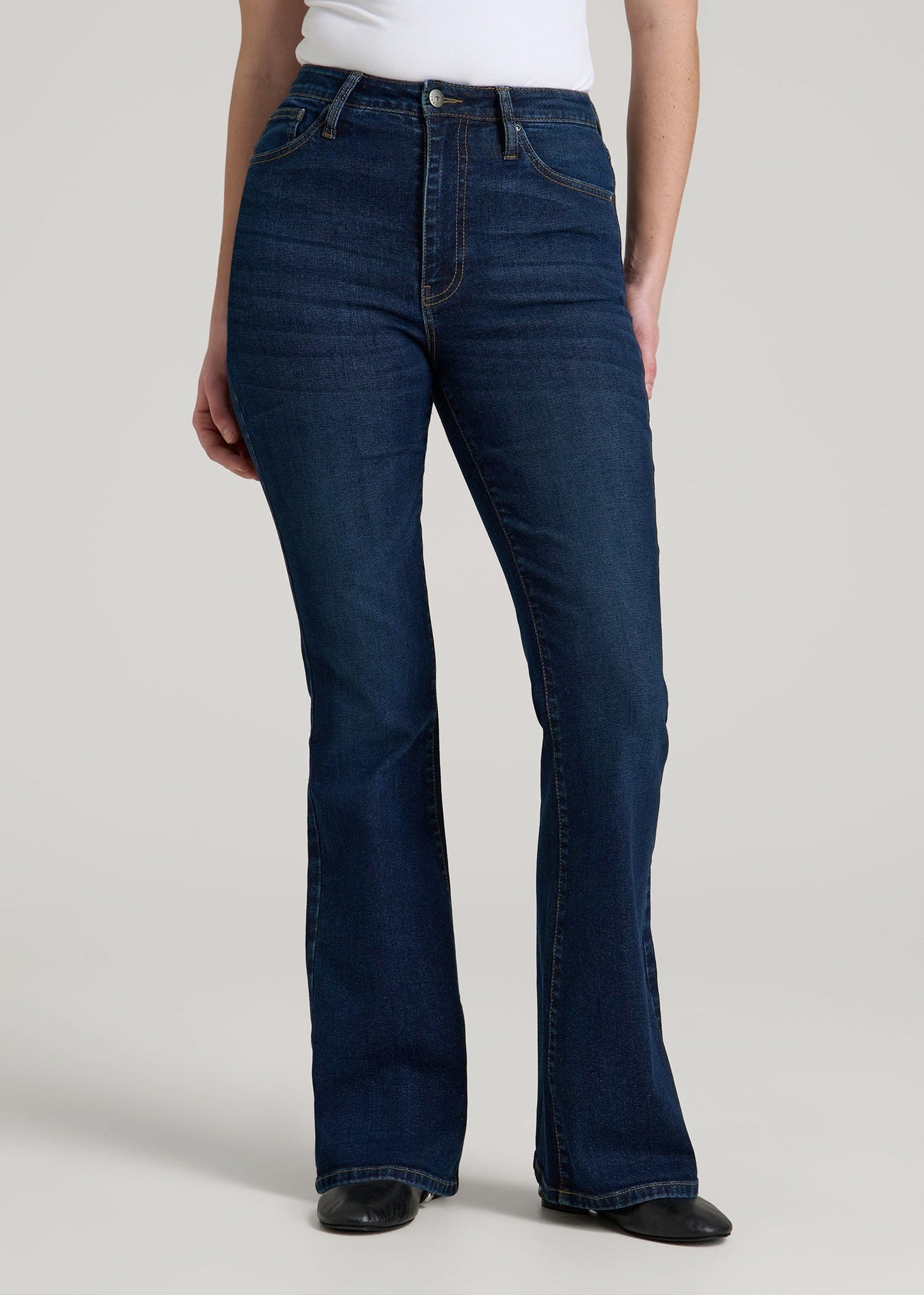 American Tall Women Chloe High Rise Flare Jeans for Tall Women in Indigo Dusk