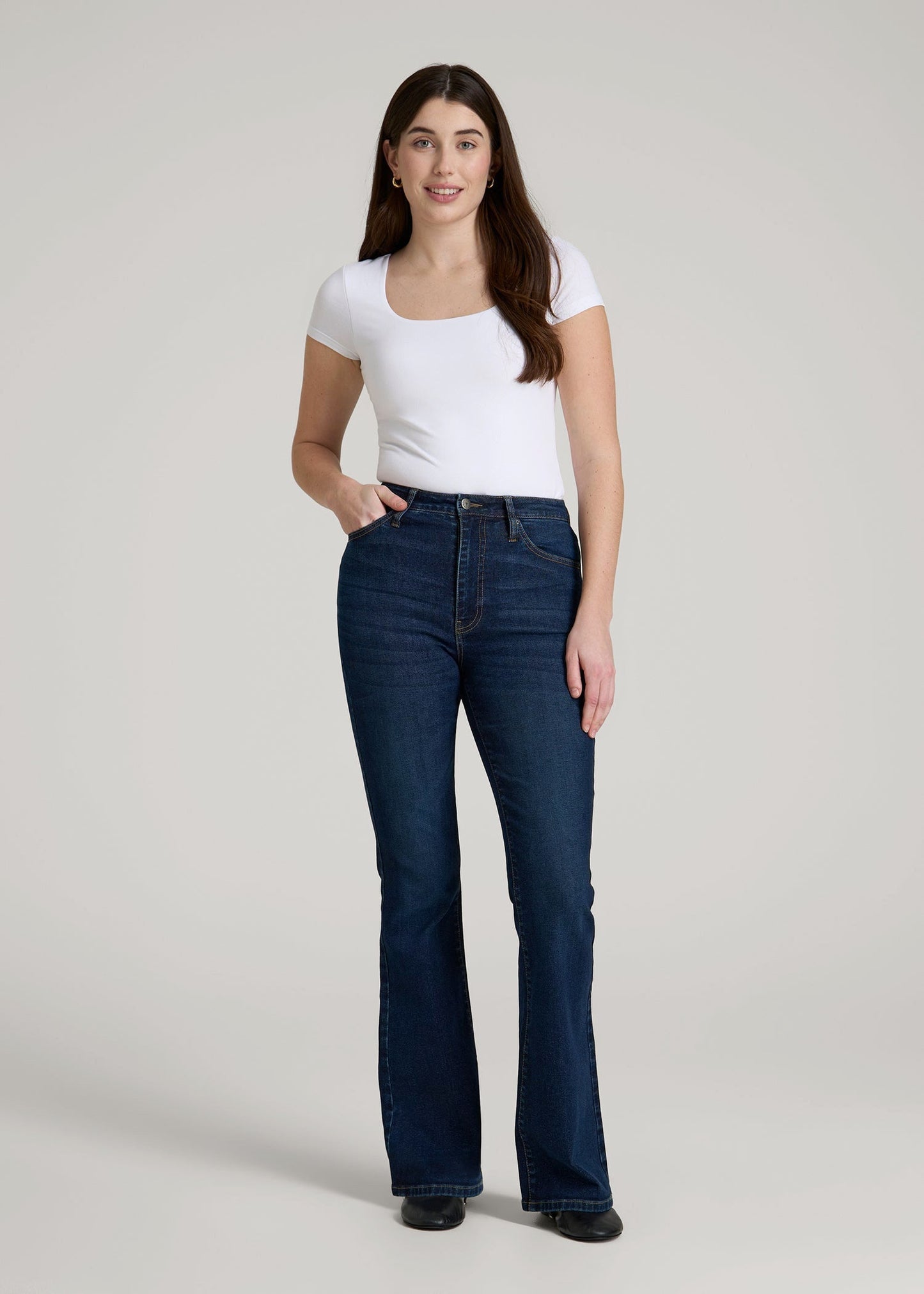 American Tall Women Chloe High Rise Flare Jeans for Tall Women in Indigo Dusk