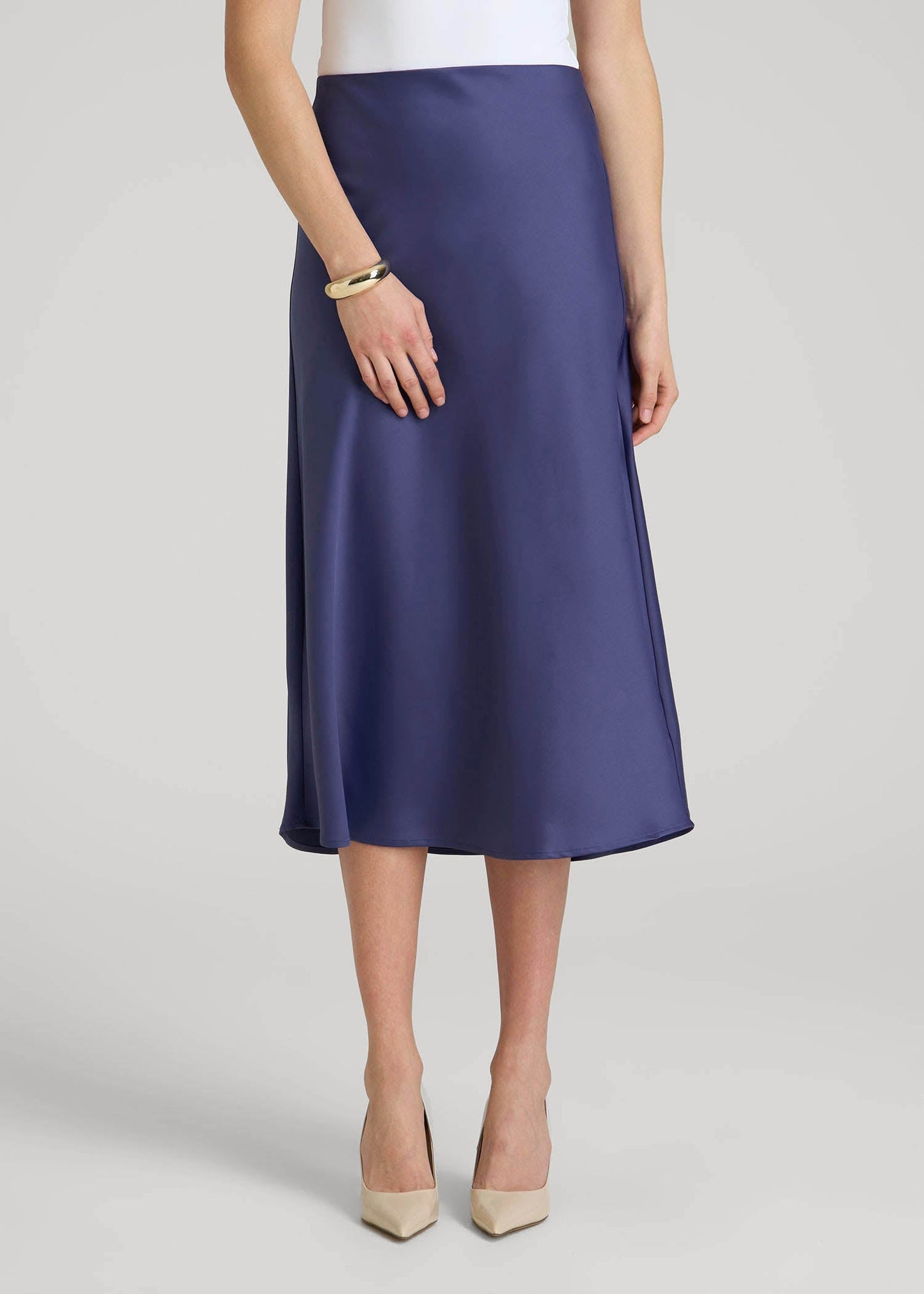 American Tall Women|Men Pull On Satin Midi Skirt for Tall Women in Future Dusk