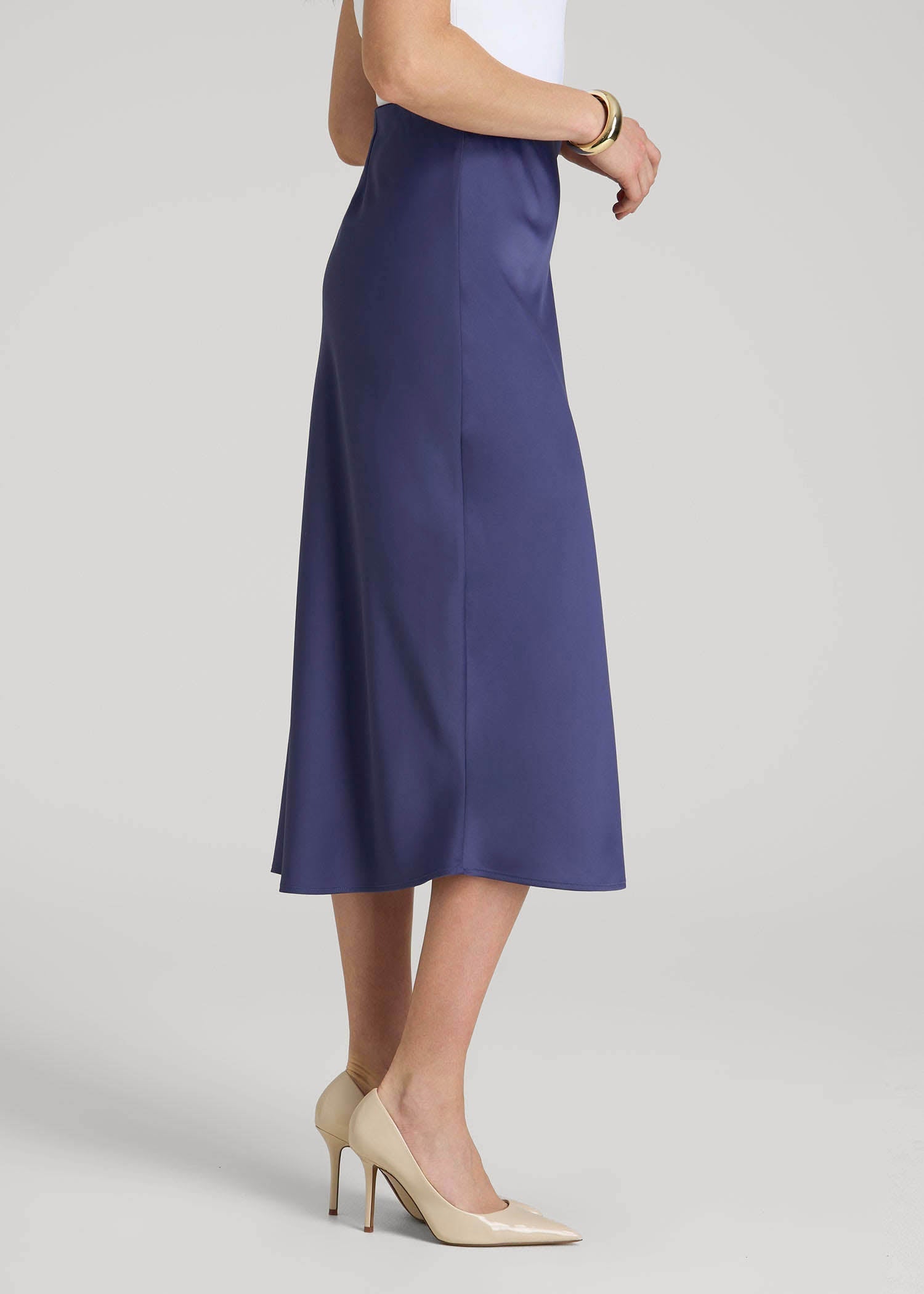 American Tall Women|Men Pull On Satin Midi Skirt for Tall Women in Future Dusk