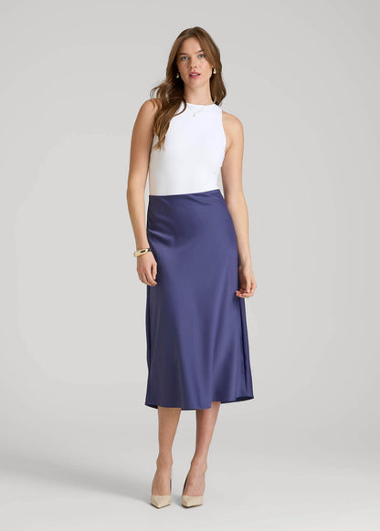 American Tall Women|Men Pull On Satin Midi Skirt for Tall Women in Future Dusk