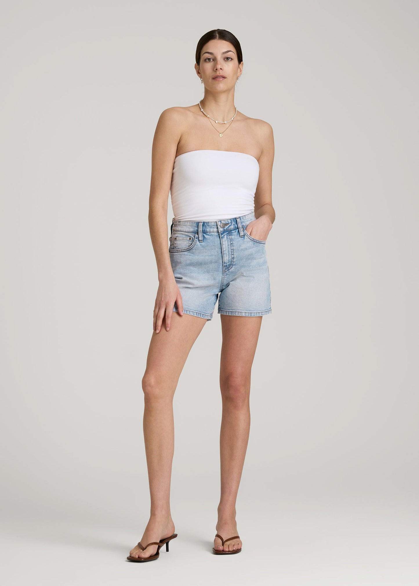 American Tall Women Denim Shorts for Tall Women in Surfer Blue
