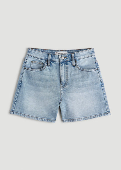 American Tall Women Denim Shorts for Tall Women in Surfer Blue
