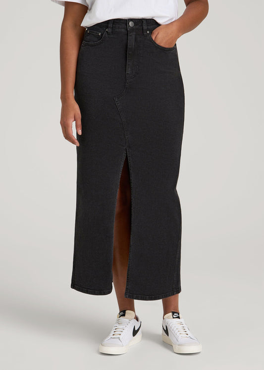American Tall Women Denim Maxi Skirt for Tall Women in Onyx Black Wash