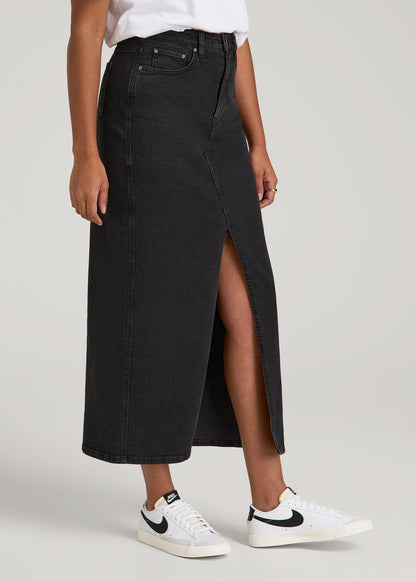 American Tall Women Denim Maxi Skirt for Tall Women in Onyx Black Wash
