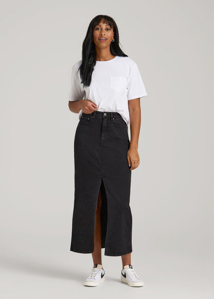 American Tall Women Denim Maxi Skirt for Tall Women in Onyx Black Wash