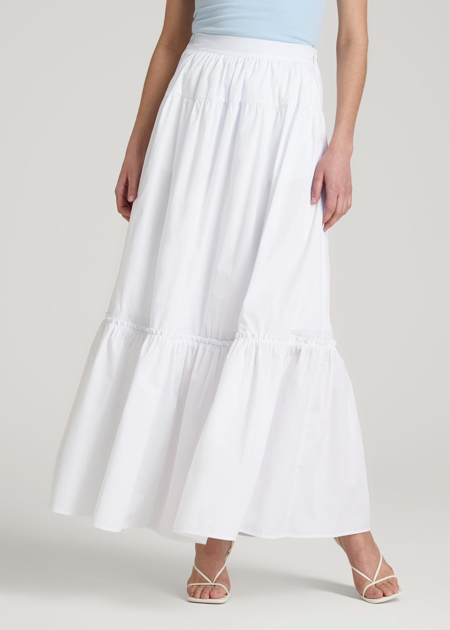 American Tall Women Tiered Cotton Maxi Skirt for Tall Women in White