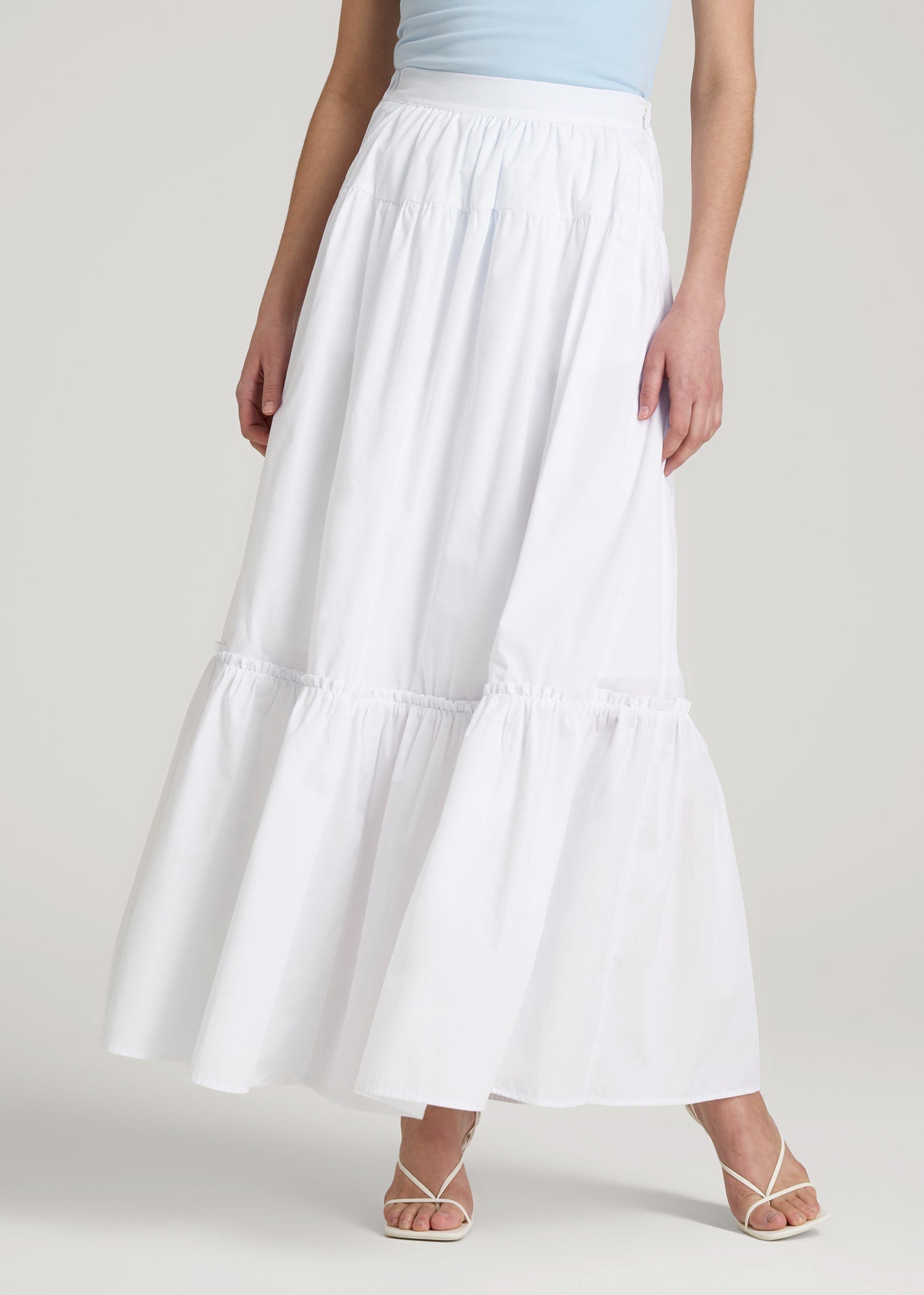 American Tall Women Tiered Cotton Maxi Skirt for Tall Women in White