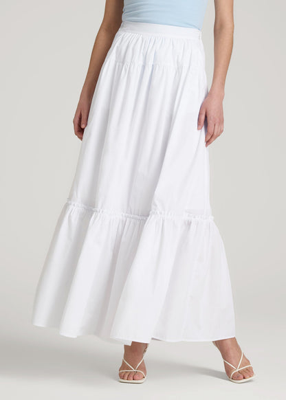 American Tall Women Tiered Cotton Maxi Skirt for Tall Women in White