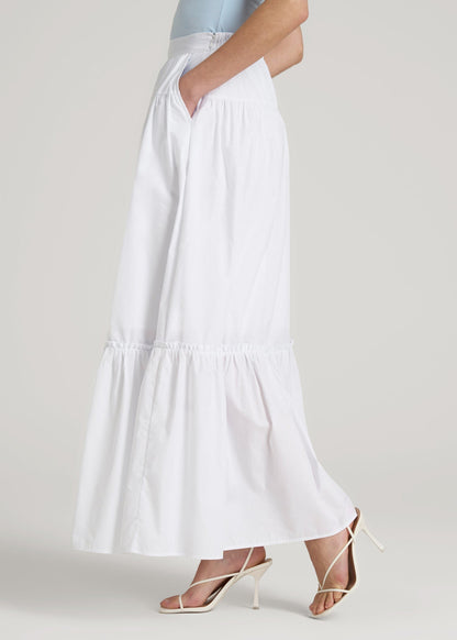 American Tall Women Tiered Cotton Maxi Skirt for Tall Women in White