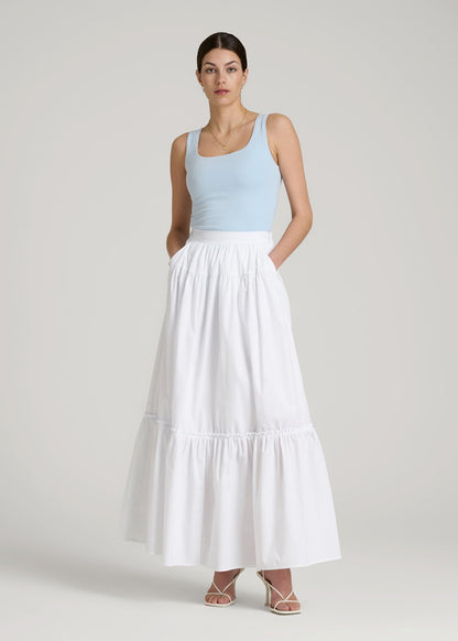 American Tall Women Tiered Cotton Maxi Skirt for Tall Women in White