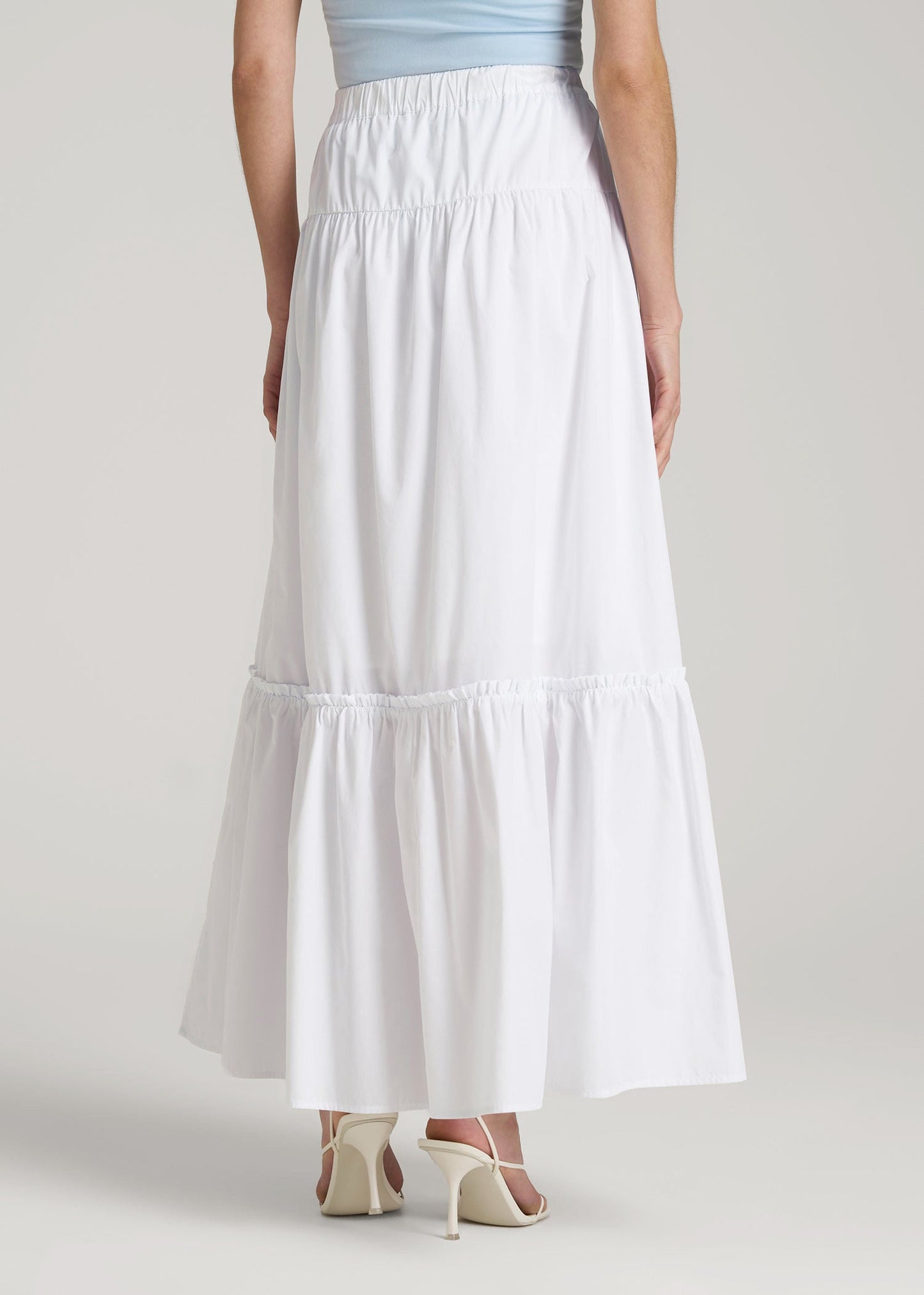 American Tall Women Tiered Cotton Maxi Skirt for Tall Women in White