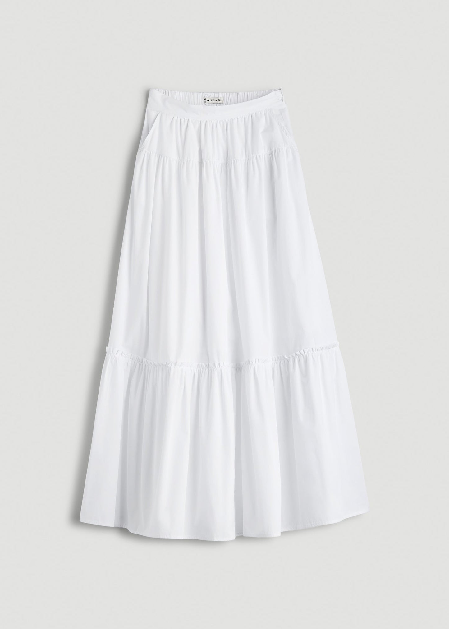 American Tall Women Tiered Cotton Maxi Skirt for Tall Women in White