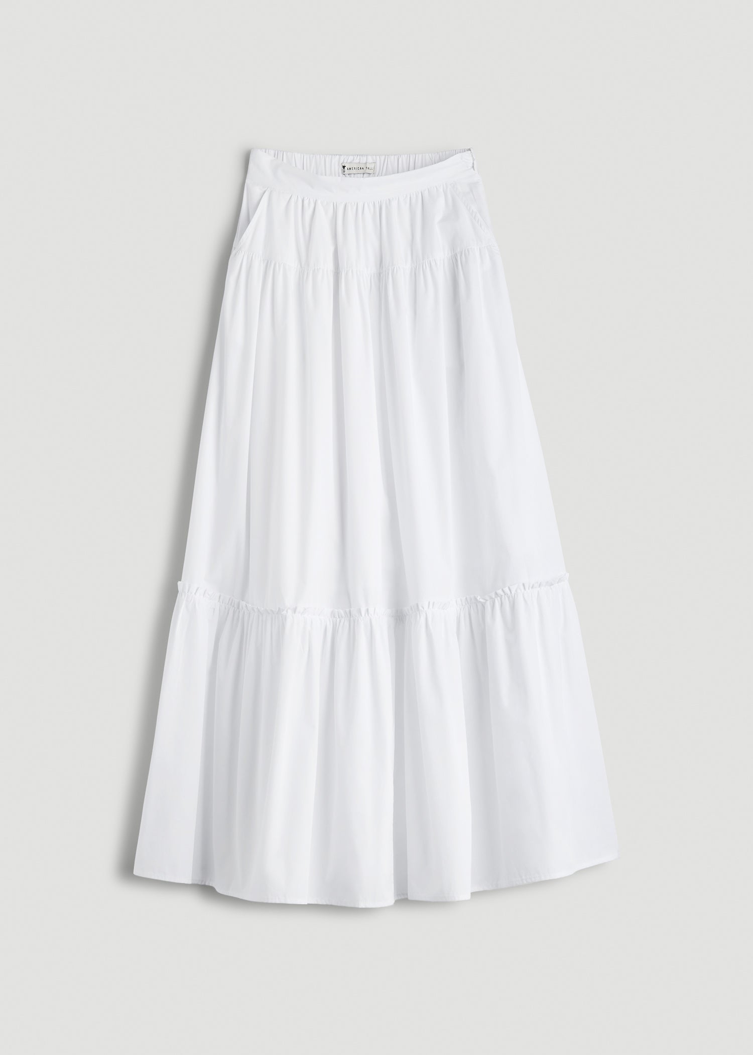 American Tall Women Tiered Cotton Maxi Skirt for Tall Women in White