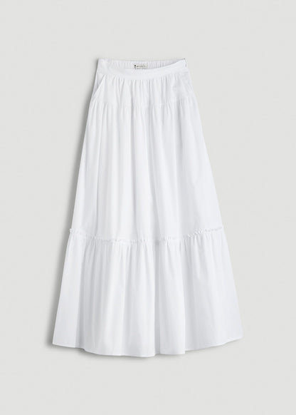 American Tall Women Tiered Cotton Maxi Skirt for Tall Women in White